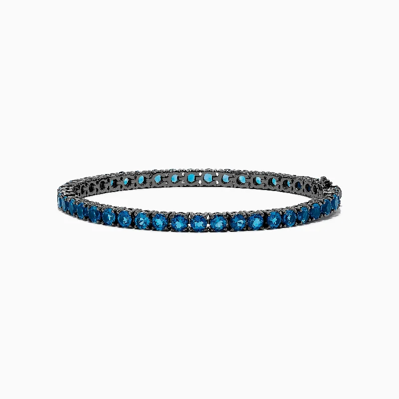 bracelets and bangles with zircon -Men's 925 Sterling Silver Blue Topaz Tennis Bracelet