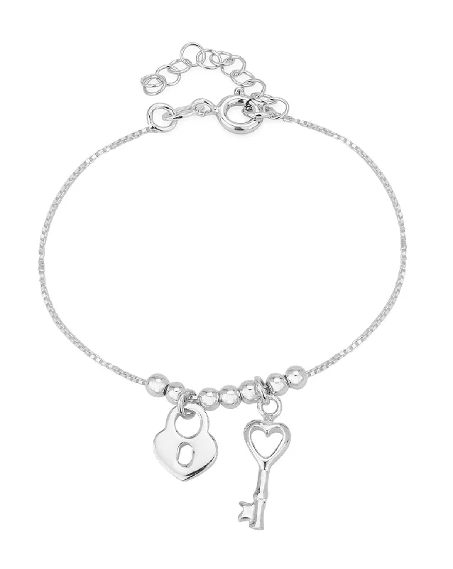 bracelets and bangles trendy minimalist -Carlton London 925 Sterling Silver Rhodium Plated Charm Bracelet