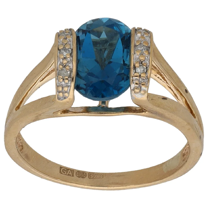 ladies engagement rings bold statement -9ct Gold 0.03ct Diamond & Topaz Dress/Cocktail Ring Size M