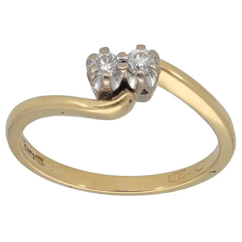 ladies engagement rings channel setting -18ct Gold 0.10ct Diamond Two Stone Ring Size L