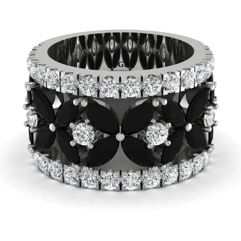 ladies engagement rings tension setting -3.6 Ct Marquise Black Diamond Floral Butterfly Anniversary Ring - Leighton No. 9