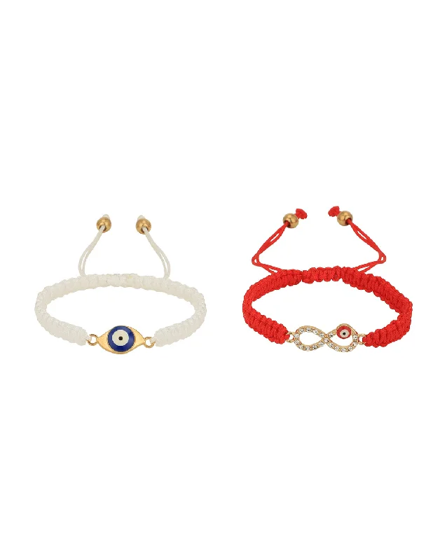 bracelets and bangles fashion statement -Set of 2 Gold Plated CZ Infinity & Evil Eye Adjustable Bracelet for women