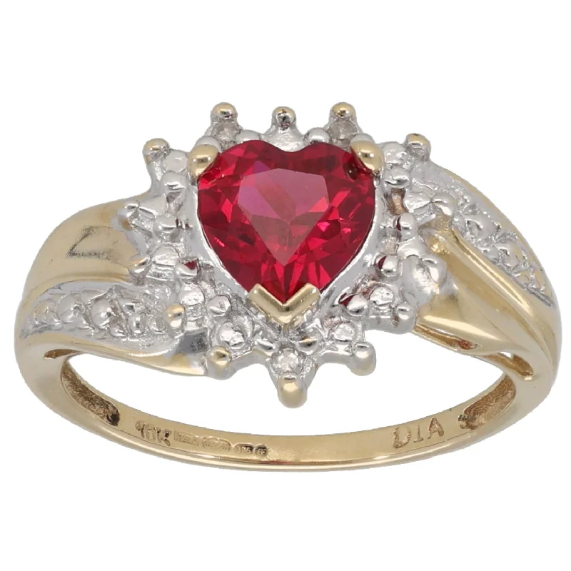 ladies engagement rings under 500 -9ct Gold Man Made Ruby & 0.03ct Diamond Cluster Ring Size J