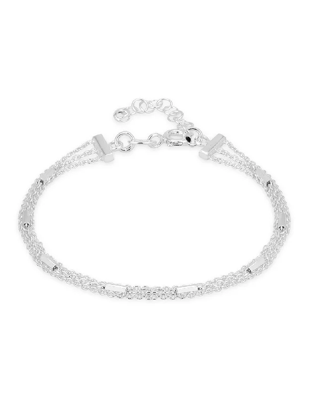 bracelets and bangles affordable luxury -Carlton London 925 Sterling Silver Silver Rhodium Plated  Multistranded Bracelet