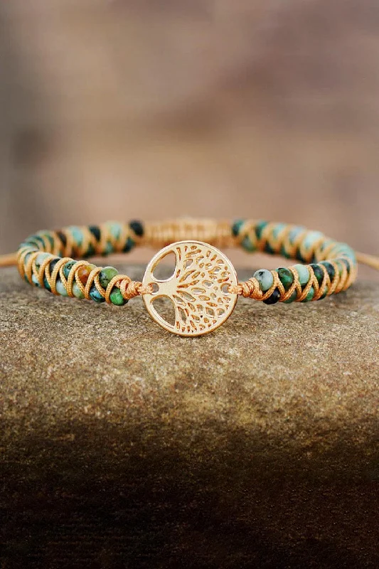 bracelets and bangles for mother -Handmade Tree Shape Beaded Copper Bracelet