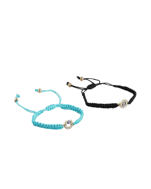 bracelets and bangles boho chic -Set of 2 Gold Plated CZ Evil Eye Adjustable Bracelet for women