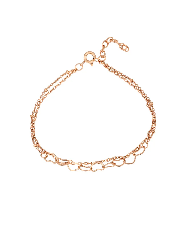 bracelets and bangles elegant gold -18kt Rose Gold Plated Heart Double Chain Charm Bracelet for women