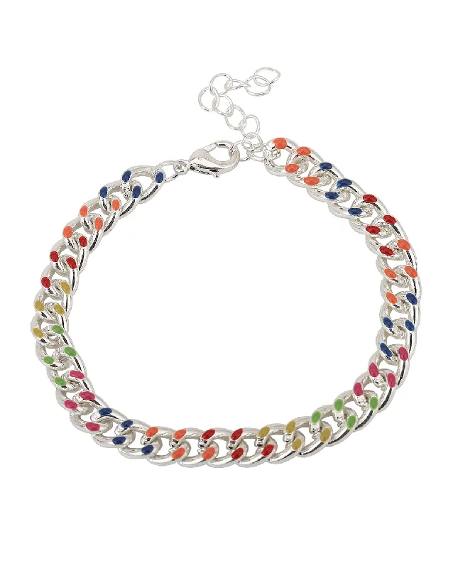 bracelets and bangles with rose quartz -Carlton London Rhodium-Plated Silver Toned Multicolored Enamel Bracelet For Women