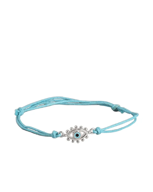 bracelets and bangles with turquoise -Rhodium Plated With Enamel And Evil Eye Adjustable Charm Bracelet