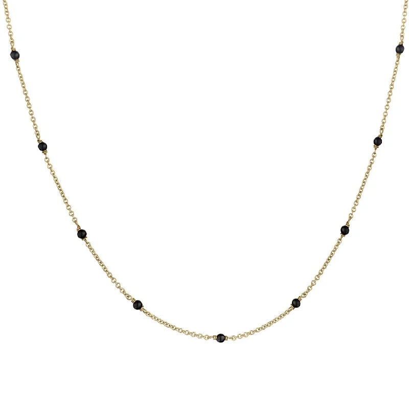 necklaces with yellow citrine -BLACK ONYX BEADED CHAIN NECKLACE