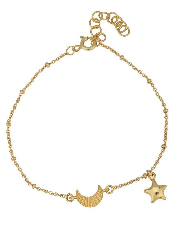 bracelets and bangles with crystals -18kt Gold Plated with Moon & Star Charm Bracelet