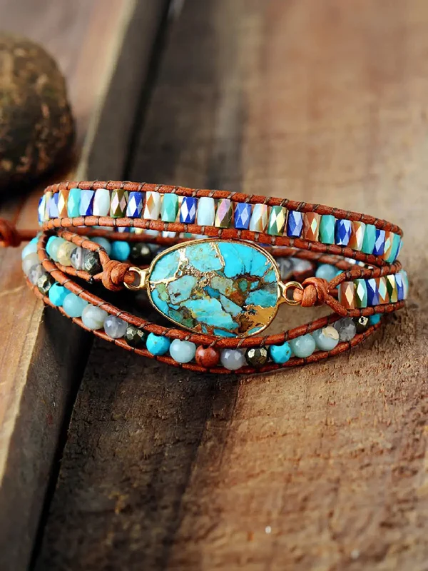 bracelets and bangles with teal turquoise -Triple-Layer Natural Stone Bracelet