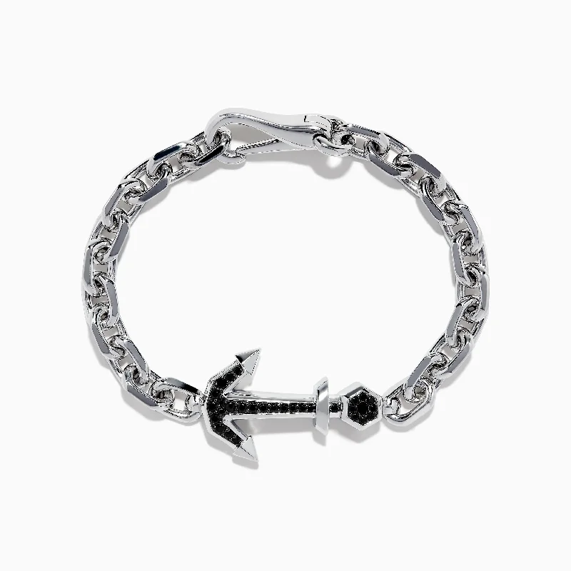 bracelets and bangles with diamonds -Men's Sterling Silver Chain Link Black Spinel Anchor Bracelet 0.76 TCW