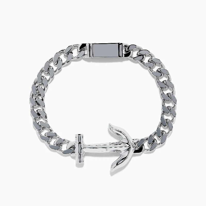 bracelets and bangles for evening wear -Men's 925 Sterling Silver Anchor Bracelet