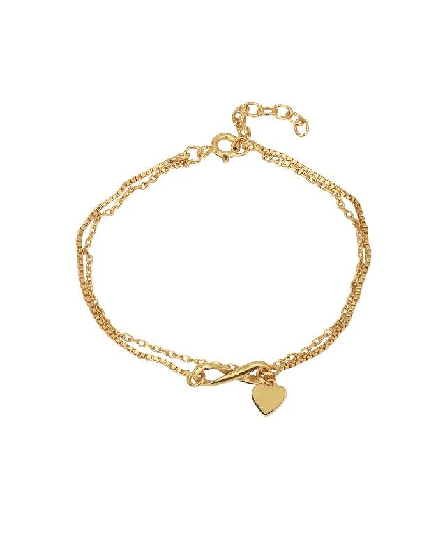 bracelets and bangles with opal -18kt Gold Plated Infinity with Heart Double Chain Charm Bracelet for women