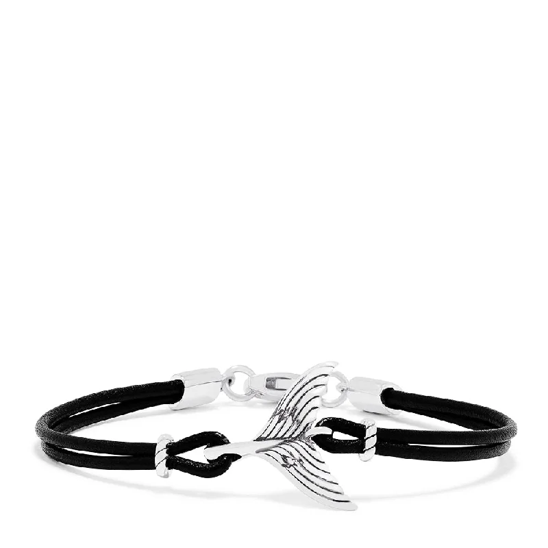 bracelets and bangles for holiday gift -Men's Sterling Silver and Leather Whale's Tail Bracelet