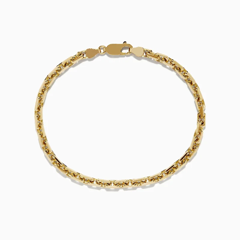 bracelets and bangles with topaz -Men's 14K Yellow Gold Solid Chain Link Bracelet 8.5"