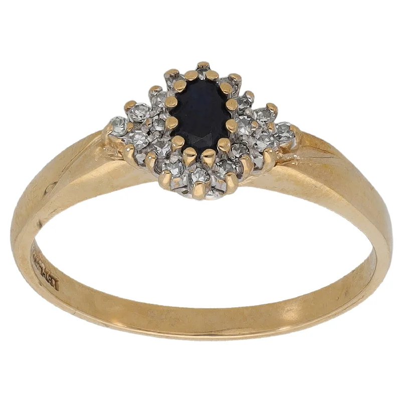 ladies engagement rings with diamond -9ct Gold Sapphire & 0.09ct Diamond Cluster Ring Size R