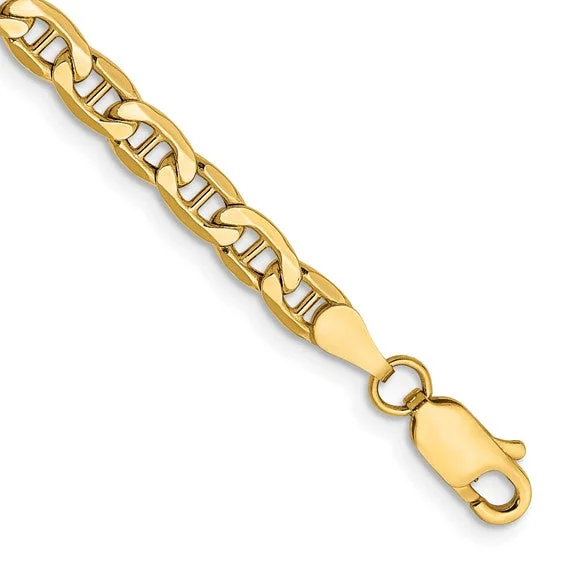 bracelets and bangles infinity symbol -MEN'S 14KT YELLOW GOLD 4MM SEMI SOLID ANCHOR 8" CHAIN BRACELET