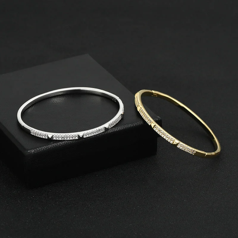 bracelets and bangles with sapphire -Simple Design Micro-inlaid Diamond Bracelet For Women