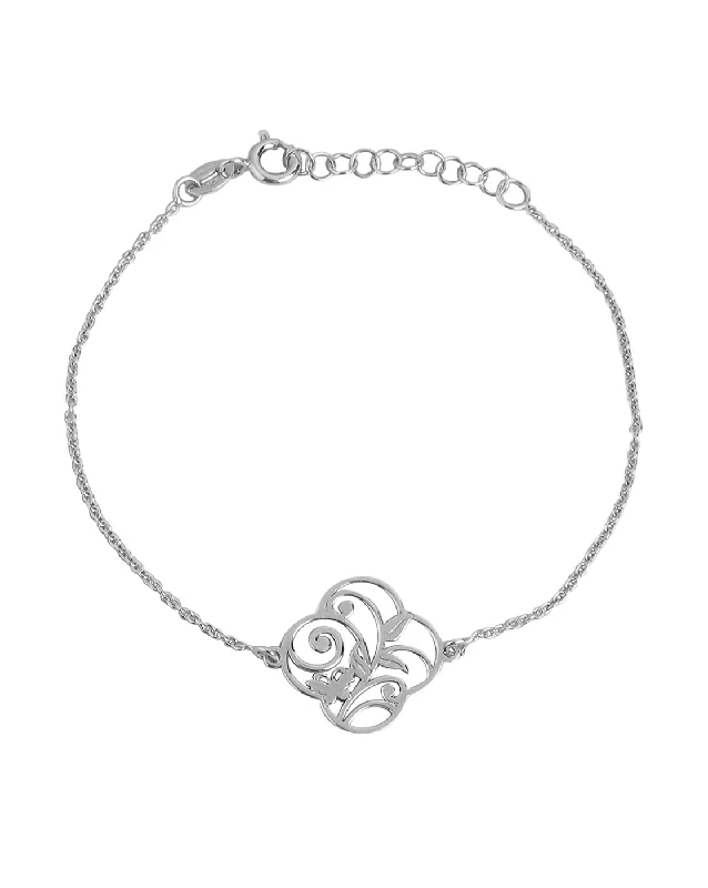 bracelets and bangles with zircon -925 Sterling Silver Rhodium Plated Floral Stylish Adjustable Charm Bracelet