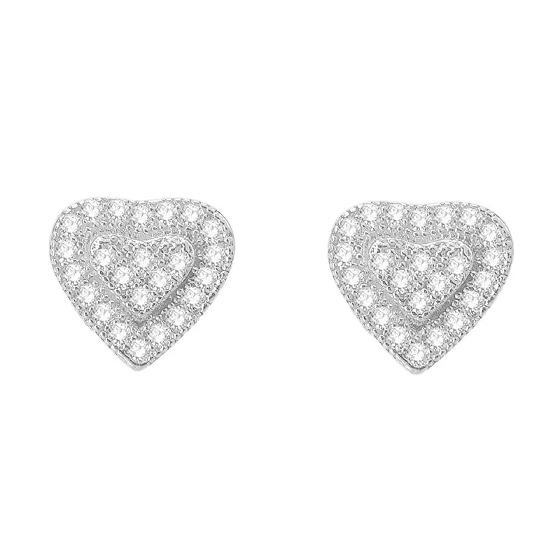 ladies earrings stylish cheap -Double Heart VVS Moissanite Earrings .925 Sterling Silver