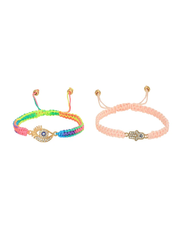 bracelets and bangles custom made -Set of 2 Gold Plated CZ Hamsa & Evil Eye Adjustable Bracelet for women