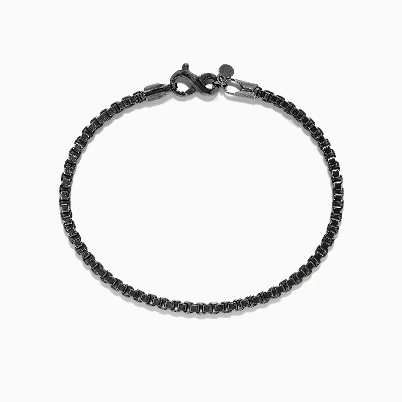 bracelets and bangles for office wear -Men's 925 Sterling Silver Black Rhodium Box Chain Bracelet,