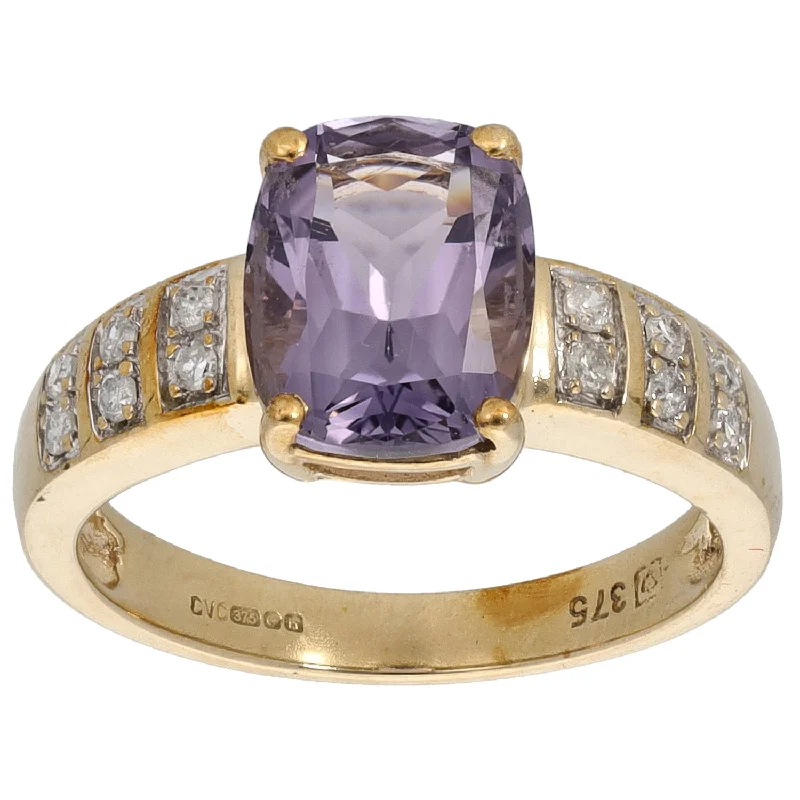 ladies engagement rings stackable set -9ct Gold Iolite & 0.06ct Diamond Dress/Cocktail Ring Size K