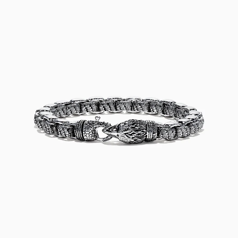 bracelets and bangles stackable style -Men's Sterling Silver Box Link Eagle Bracelet