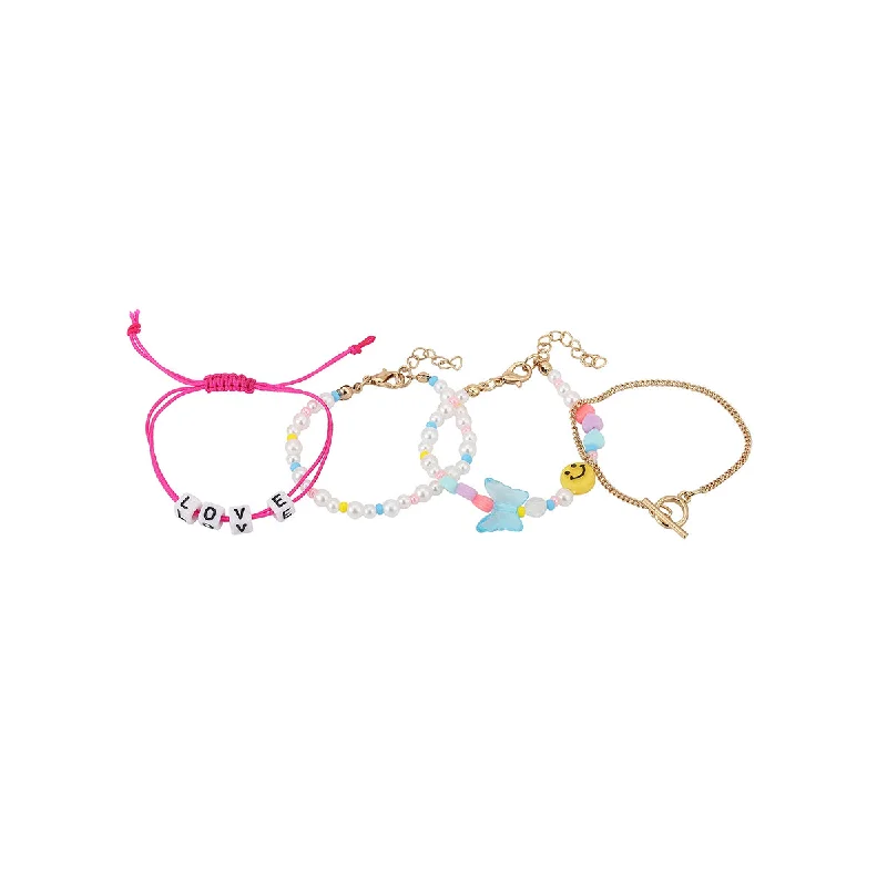 bracelets and bangles silver charm -Carlton London Girls Set Of 4 Multicoloured Gold-Plated Charm Bracelet Kjbs040