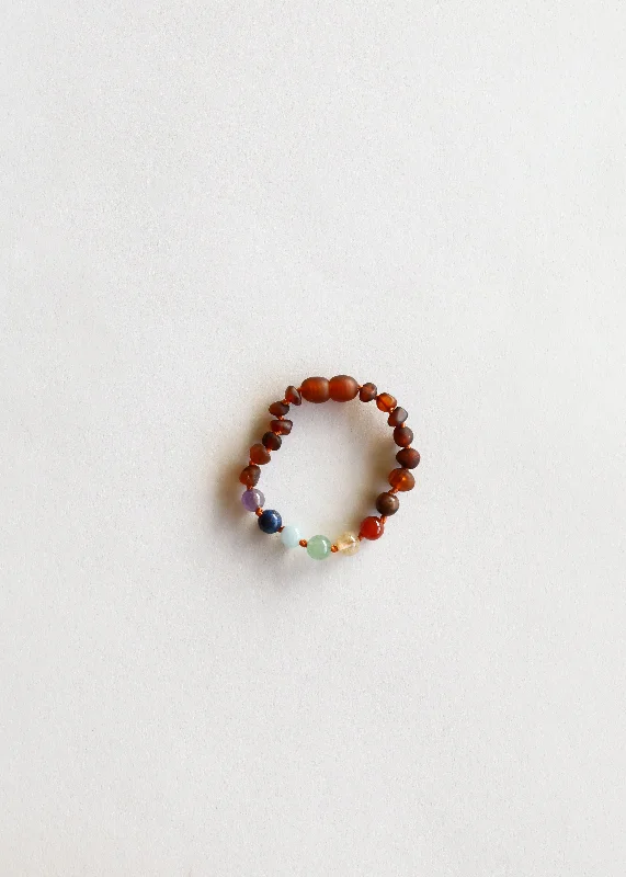 bracelets and bangles two tone -Raw Cognac Baltic Amber + CHAKRA Crystals || Anklet or Bracelet