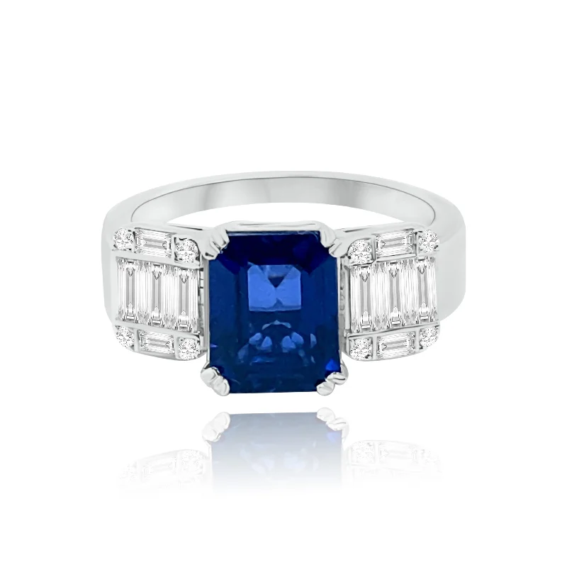 Women's rings with colorful enamel designs-Trilogy Style Invisible set Diamonds & Sapphire "Legacy" Ring