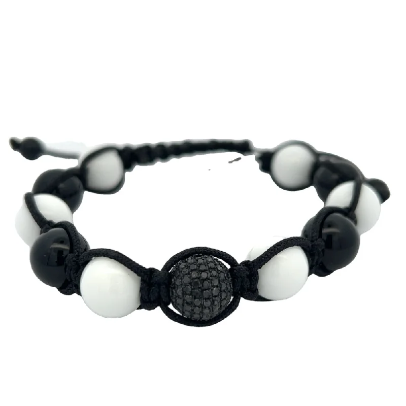 bracelets and bangles simple design -11MM Black & White .90cttw Diamond Disco Ball Bracelet .925 Sterling Silver