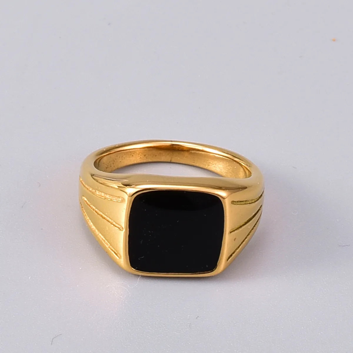 Unique women's rings for fashion-Gold Titanium Steel Simple Ring