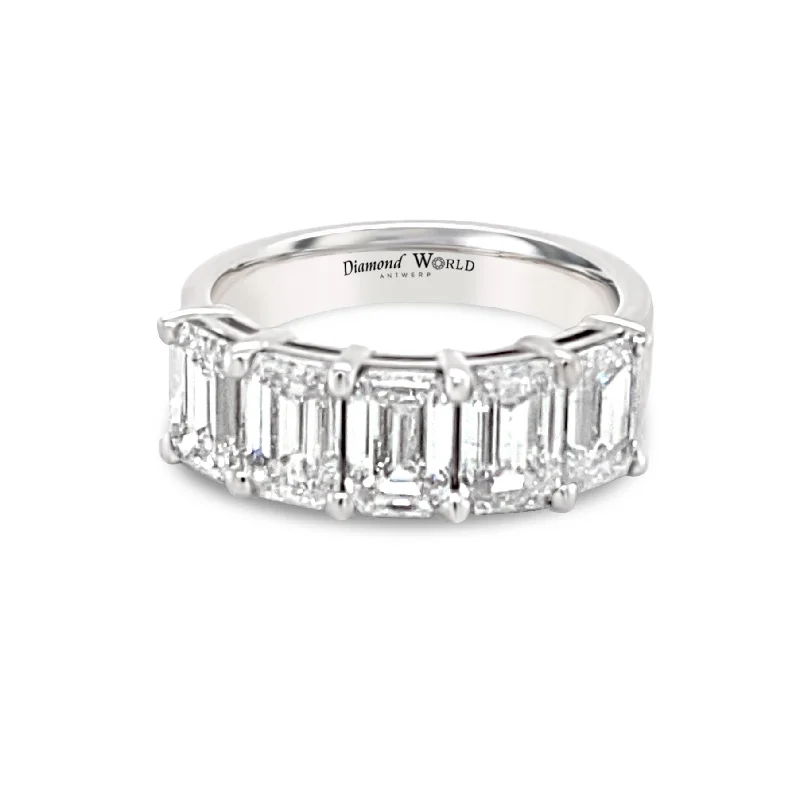 Women's rings with sapphire halo-EMERALD CUT DIAMONDS ALLIANCE RING