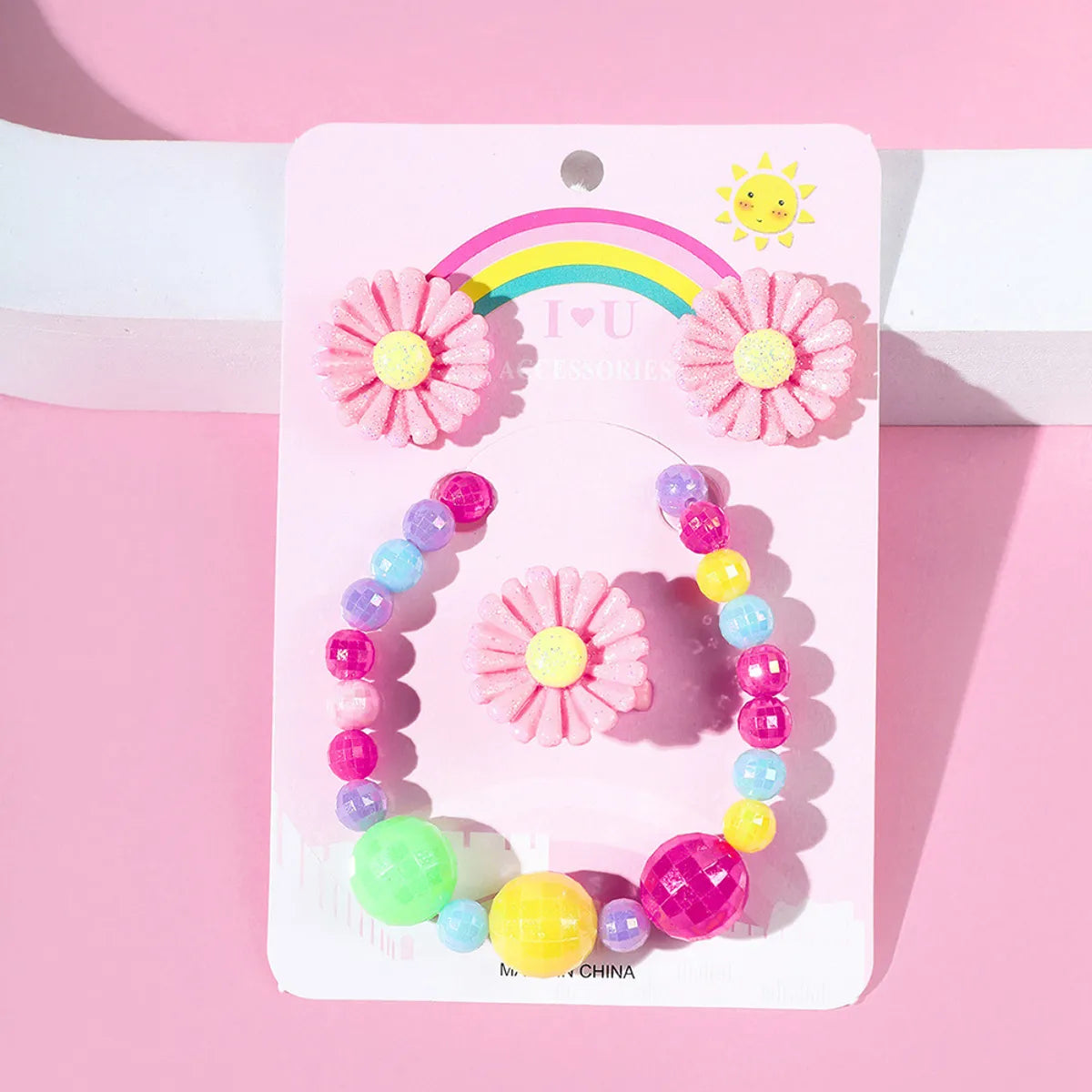 bracelets and bangles trendy 2025 -Cartoon Style Flower Plastic Beaded Rings Bracelets Earrings