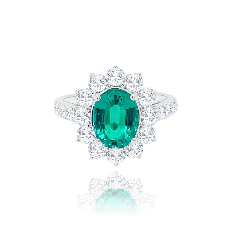 Affordable women's diamond rings-Oval Emerald & brilliant cut Diamonds "Evelyn" Ring