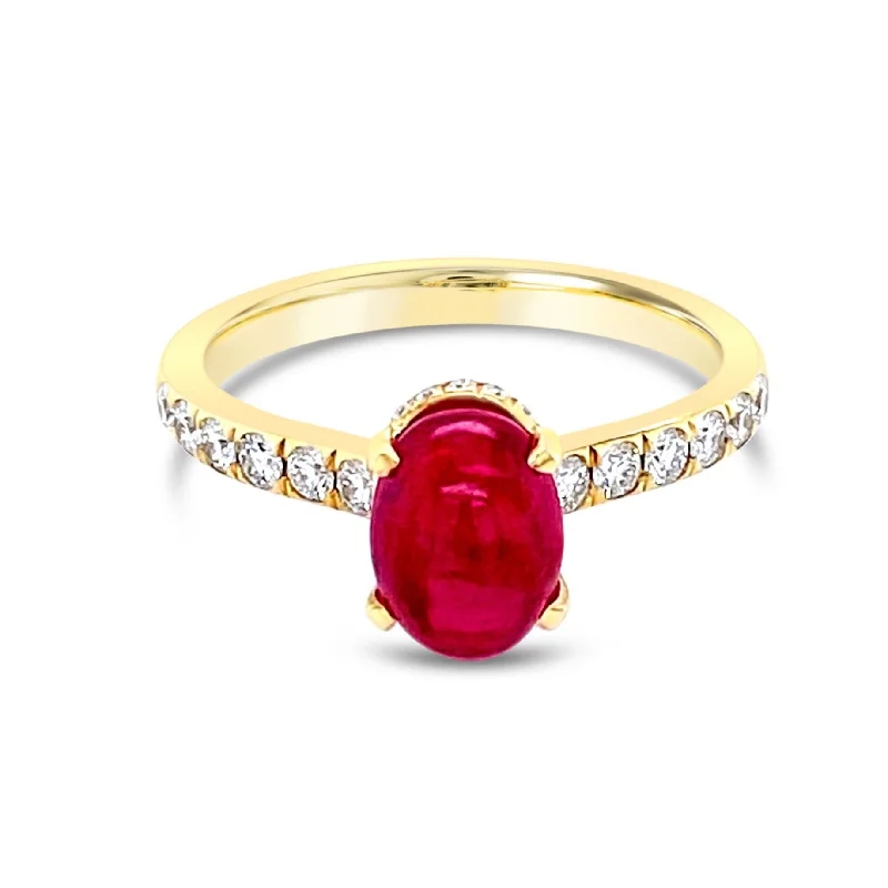 Women's rings with double bands-Cabochon Ruby & Brilliant cut Diamonds Ring