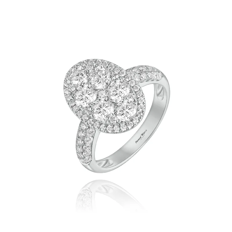 Sparkling women's rings with gemstones-Halo Oval Invisible Diamonds "Cecilia" Ring