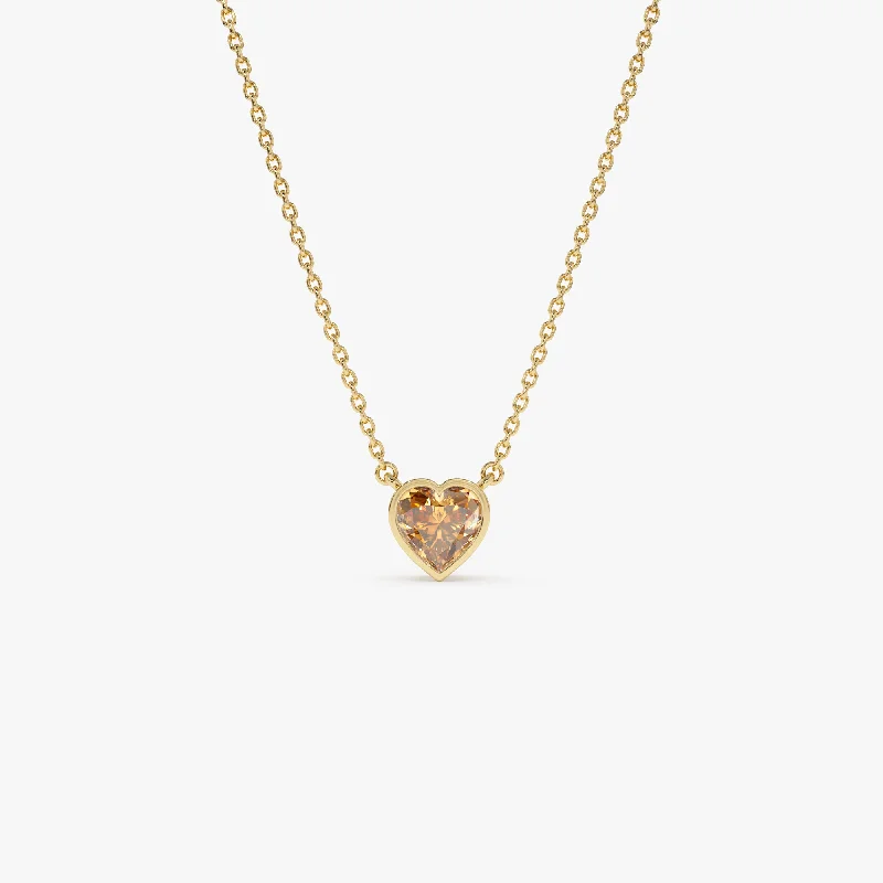 Women's rings with multi-colored gemstones-14K Gold Heart Shaped Citrine Layering Necklace