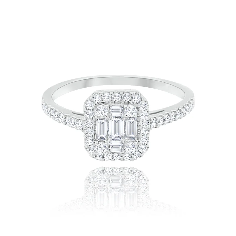 Luxury women's rings for exclusive designs-Mini Halo Emerald cut Style Invisible set Diamonds Ring