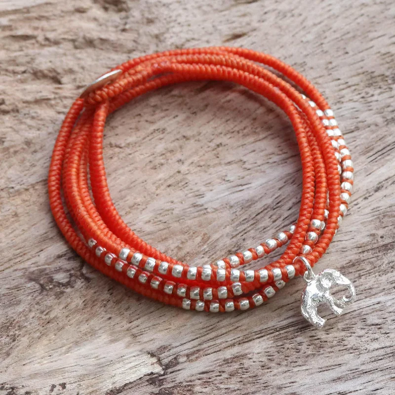 bracelets and bangles silver charm -Amazing Elephant in Orange Karen Silver Elephant Wrap Bracelet in Orange from Thailand