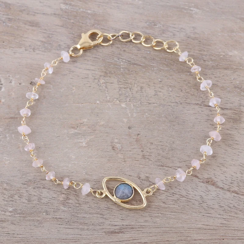 bracelets and bangles with star charm -All Eyes on You Gold Plated Labradorite and Rose Quartz Pendant Bracelet