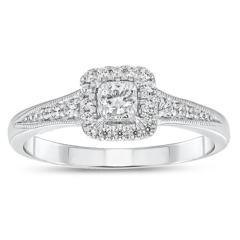 Women's minimalist rings with sleek design-1/4ctw Diamond Halo Ring