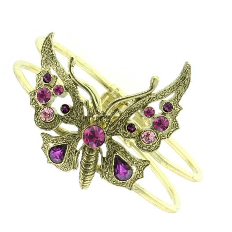 bracelets and bangles for evening wear -1928 Jewelry® Brass Amethyst/Fuchsia Butterfly Hinge Cuff Bracelet