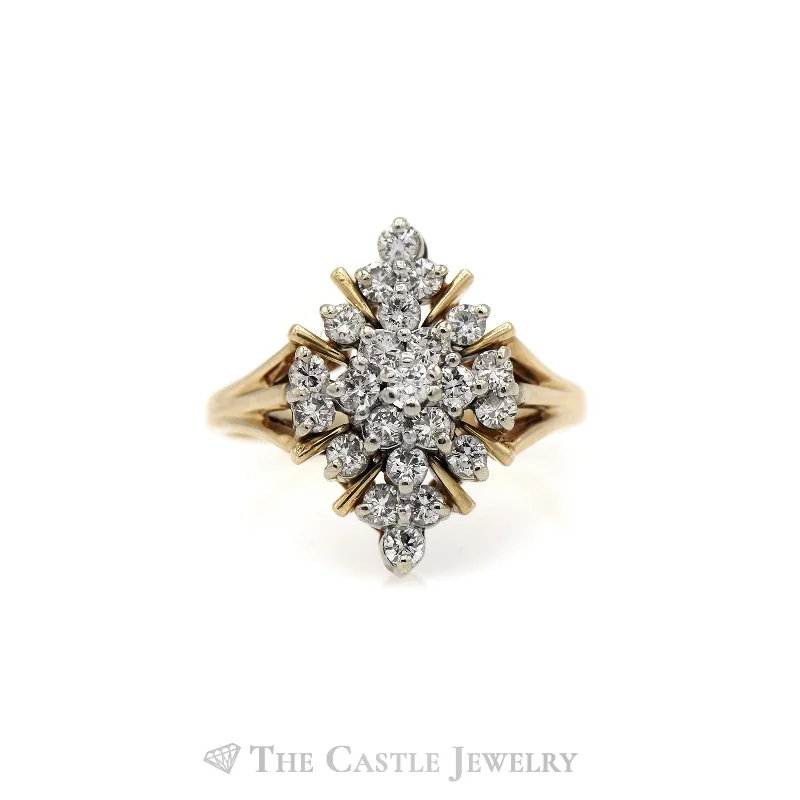 Vintage-inspired women's rings for timeless style-Snowflake Shape Diamond Cluster Ring in 14KT Yellow Gold