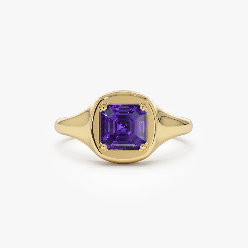 Women's statement rings for bold fashion-14K Asscher Cut Amethyst Signet Ring