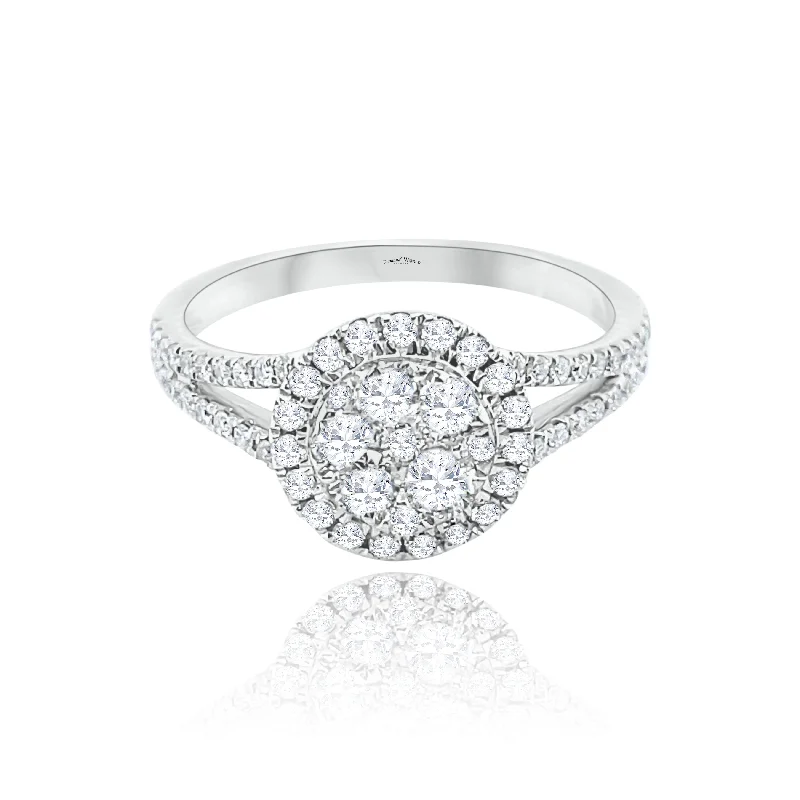 Vintage women's rings for a timeless look-Split Sided Halo Brilliant cut Style Invisible set Diamonds Ring