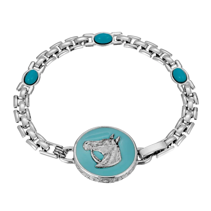 bracelets and bangles romantic style -1928 Jewelry® Silver Tone Turquoise  Enamel Horse Head Bracelet